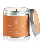 Wild Ethos Naturals Premium Scented Natural Wax Tin Candle - Orange & Cinnamon Scent - Hand-Poured in UK - Burn Time 40+ Hours - Natural Ingredients for Less Smoke & Slow Burn