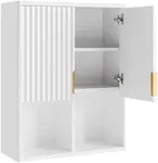 Besiter Fluted Bathroom Wall Cabinet Over The Toilet Storage, 23"x 29" Medicine Cabinet with Adjustable Shelf, Laundry Cabinet Wall Mounted and Kitchen Storage Cabinet(Glossy White)