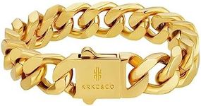 KRKC&CO 8mm/10mm/12mm/14mm Cuban Link Curb Bracelet for Men, 18K Gold/White Gold Miami Mens Bracelets, Durable Urban Street-wear Hip Hop Bracelet for Men 7/7.5/8/8.5/9 Inches