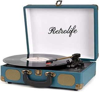 Retrolife® Record Player 3-Speed Bluetooth Portable Turntable-Coral Blue