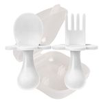 Grabease Toddler Utensils Toddler Spoons and Forks Baby Silverware Baby Self Feeding Utensils, BPA-Free & Phthalate-Free for Baby & Toddler, 1 Set, White