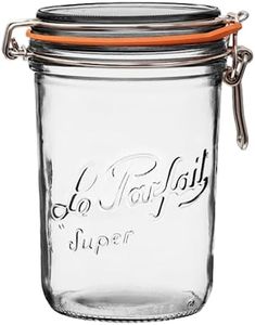 Le Parfait Super Terrine - 1L French Glass Canning Jar w/Straight Body, Airtight Rubber Seal & Glass Lid, 32oz/Quart (Single Jar) Stainless Wire