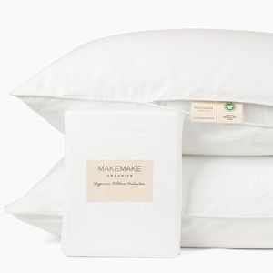 Makemake Organics Organic Cotton Pillow Protector (Set of 2) GOTS Certified Organic Pillow Cases Zippered Natural Pure Breathable Resistant Fits Queen Pillow (20x30, Pearl White)
