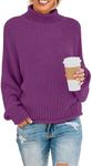 ZESICA Women's Turtleneck Batwing Sleeve Loose Oversized Chunky Knitted Pullover Sweater Jumper Tops,Eggplant,Small