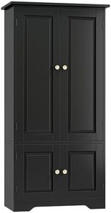 FORHILL Armoire de Rangement en Bois avec 4 Portes Meuble Haute de Rangement Buffet de Cuisine Armoire vestiaire pour Salon, Chambre, Bureau 58x31,5x123cm Noir