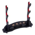 OLYCRAFT Sword Katana Holder with Red Edge Wood Sword Katana Stand Wooden Sword Rack Samurai Sword Display Stand Black Sword Display Stand with Chinese Character for Katana Wakizashi and Tanto