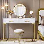 Tribesigns Vanity Desk with 2 Drawers, White and Gold Small Makeup Vanity, Modern Vanity Table Dressing Desk for Women Girls Gifts (Without Mirror)