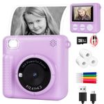 Kids Camera for Girls Boys,Kids Instant Print Camera Toy, 1080P HD for 3 4 5 6 7 8 9+ Year Olds 1080P HD Kids Digital Camera with Photo Paper, 32GB SD Card, Birthday Gift (Purple)