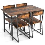 GiantexUK 5 PCS Dining Table Set, Industrial Table and Chairs Set with Storage Shelf and Reclining Seat Back, Breakfast Table Chairs Set for Kitchen Living Room Bistro (Rustic Brown)