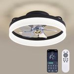 IZOWE Ceiling Fan with Lights 16" Flush Mount Low Profile Ceiling Fan with Remote App 6 Speed Reversible Modren Bladeless Ceiling Fans Stepless Dimmable Timming for Bedroom Kitchen