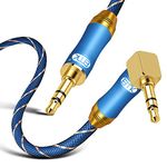 90 Degree Right Angle Aux Cable - [24K Gold-Plated,Sound Quality]EMK Audio Stereo Male to Male Cable for Laptop, Tablets, MP3 Players,Car/Home Aux Stereo, Speaker or More (8Ft/2.4Meters)