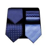 HISDERN Lot 3 PCS Men's Tie Set Wedding Classic Elegant Men’s Navy Blue Silk Polka Dot Striped Solid Party Handkerchief Necktie & Pocket Square - Multiple Sets