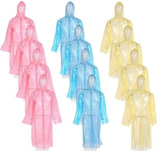 12 Pack Clear Rain Ponchos with Hood for Adults, Family, 3 Colors 51.1 Inches Emergency Raincoats (12, Red+ Yellow+ Blue)