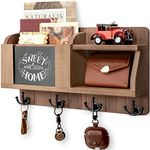 Rebee Vision Farmhouse Key and Mail Holder for Wall - Mail Organizer with Chalkboard and 4 Hooks - Rustic Home Decor for Entryway