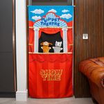 Hanging Doorway Puppet Theatre, Adjusts to Fit Doorways 50cm to 88cm, Includes 2x Soft Toy Hand Puppets, Children’s Pop Up Play Puppet Show, Indoor Toys, Kids Roleplay & Educational Toy (SHOW TIME)