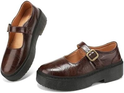 BEAUSEEN Women's Mary Jane Shoes with Platform Sole - Comfort Round Toe Strap Ballet Flats for Women - Chunky Heel Dress Flats Coffee,8 US