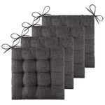 ELFJOY 4 Pack Chair Cushions for Dining Chairs Chair Pads Cushion for Kitchen Office Tufted Textured Square Seat Cushion with Ties (16" Dark Grey)