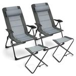 ORALNER Set of 2 Folding Recliner Chairs, Outdoor Patio Chairs with Footstool, 7-Position Adjustable Backrest, Headrest, Portable Lounger Lawn Chairs for Camping, Deck Poolside Backyard, Grey