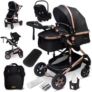 GaGaDumi Florida poussette 3 en 1 set complet avec siège auto - Baby Stroller 3 en 1 TÜV - Poussette combinée 3 en 1 set complet pneus pleins - Sac à langer Noir/Or