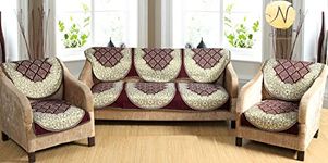 Nendle Luxurious Cotton Abstract Design 5 Seater Sofa Cover Set- 6 Pieces (Brown)