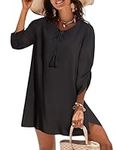 Zeagoo Summer Dresses Women's Dress Bohemian Flowers 3/4 Sleeve Tunic Dress Mini Dress Loose Tunic Casual Dress, black, S