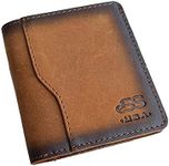 eSS Leather-Minimalist Pocket-Bifold smart Wallet -Real Vegetable Tan - RFID wallet - Teak best cool gifts for dad - valentines day gifts (4 .25" x 2.50")