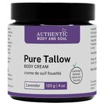 Certified Organic Beef Tallow with Organic Lavender for Sensitive Skin - Cream Helps to Soothes the Itchy Effect of Dry Skin and Sensitive Skin.- Certified Grass-fed/Finished by AGW and Created by Authentic Body And Soul (Pure-lavender-4oz)