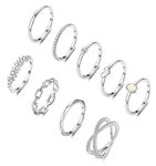 HAIAISO 9PCS Silver Stacking Rings for Women Stackable Knuckle Rings Set CZ Rings Simple Stacking Band Ring Dainty Wedding Gold Ring Comfort Fit Size 7