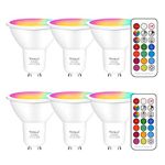 GU10 LED Bulbs 40W Equivalent 400LM, Color Changing Light Bulb with Remote, RGB & Warm White, 45 Degree Beam Angle and Memory Function, Yangcsl (6 Pack)