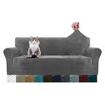 MAXIJIN Thick Velvet Sofa Covers for 3 Cushion Couch Super Stretch Non Slip Couch Cover for Dogs Cat Pet Friendly 1-Piece Elastic Furniture Protector Plush Sofa Slipcovers (Sofa, Gray)