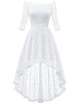 Dressystar Formal Dress Hi-Lo Off Shoulder 3/4 Sleeves Lace Church Cocktail Wedding Guest Party Dress 1142 White L