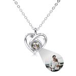 INBLUE Personalized Projection Picture Pendant 925 Sterling Silver Necklace Heart-Shaped Pendant Birthday Anniversary Jewelry Gifts for Her/Women/Mom/Girlfriend (Colored Picture)