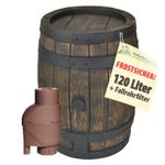 RAIN WATER BUTT with DOWNPIPPE FILTER T33 " ALL IN ONE "rain water VERY NICE PIECE STRUCTURED LIKE WOOD rain water collection barrel rainwater like wine cask style 120L conservative and sustainable GARDEN BARREL