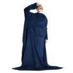 Bedsure Wearable Blanket with Sleeves Women - Warm Fleece Blanket as Gifts for Her, Cosy TV Blankets with Front Pocket for Adults Men, Navy Blue, 150 x 200 cm