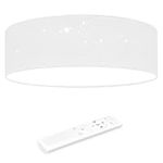 Navaris Flush Mount Ceiling Light - 15.75" Diameter Drum Lamp Shade Dimmable LED Fixture with Sparkling Star Effect and Remote Control - White