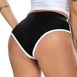 FEOYA Women Summer Booty Shorts Slim Fitness Shorts Running Yoga Solid Shorts Gym Sport Exercise Shorts Butt Lifting Stretch Shorts Black