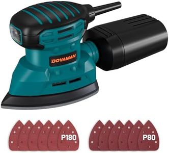 DOVAMAN DLS03A Detail Sander, 130W Palm Sander Tool, Dust Collection System, 12PCS Sandpaper, 12000RPM Compact Hand Tool for Wood Steel Surfaces