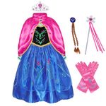 Berich Anna Elsa Costume Kids Princess Dress Elsa Anna Costume Dresses with Wig Girls Princess Dressing up Costume Kids Halloween Fancy Dress Birthday Party Cosplay Anna Outfit 5-6 Years(Blue,120)