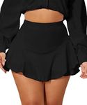 Avidlove Mini Skirt for Women Sexy Ruffle Trim Lingerie Skirt Short High Waist Double Layer Hem Solid Skirt(Black,XL)