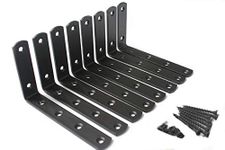 MHMYDZ 8 Pcs Matte Black Steel Heavy Duty"L" Corner Brace Joint Angle Bracket Shelf Bracket Wall Hanging with Screws 125mmX75mm/5 InchX3 Inch Decorative Corner Brackets Joint Angle Bracket