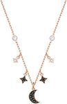 Swarovski Symbolic necklace, Moon and star, Black, Rose-gold tone plated