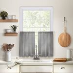 Elrene Home Fashions Cameron Linen Tier Curtains, 30" W x 36" L Each (Set of 2 Tiers), Gray