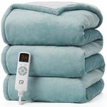 EHEYCIGA Heated Blanket Twin, Electric Blanket Heating Blanket with 9 Heating Levels & 10 Hours Auto Off, Soft Cozy Sherpa Portable Washable Blanket with Fast Heating Light Blue, 62 x 84 Inches