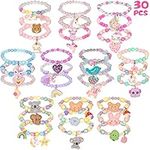 HiUnicorn 30PCS Beads Jewelry Bracelets for Girls (ASSORTED), Girls Dress-up Bracelets with Cute Unicorn Rainbow Heart Animal Charms for Princess Tea Party Loot Bag Pinata Fillers Countdown Calendar