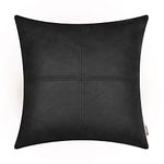 BRAWARM Faux Leather Throw Pillow Covers 20 X 20 Inches, Black Leather Pillow Cover, Hand Stitched Leather Decorative Pillow Cover for Couch Sofa Bed Living Room Home Garden