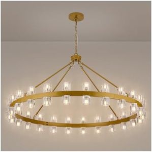 MeiYDeng 48 Inch Gold Crystal Wagon Wheel Chandelier, Modern Farmhouse Round 48-Lights Pendant Lighting Fixture, for High Ceilings Living Room, Bedroom, Foyer