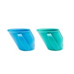 Doidy Cup Twin Gift Set, Baby First Open Cup from 6 Months +, Slanted Design for Training & Learning to Drink, weaning Essentials for Milk & Water (Blue + Turquoise)