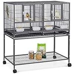 Yaheetech Parrot Cage Budgie Cage Wide Bird Cage Flight Cage for Finch Canary Parakeet Cockatiel with Rolling Stand Wheels Black 95.5x45.5x105cm