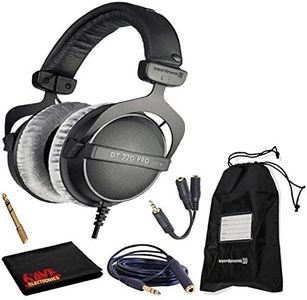 beyerdynamic DT 770 Pro 250 Ohm Closed-Back Studio Mixing Headphones Bundle with Soft Drawstring Case, Headphone Splitter, 5ft Extension Cable, and 6AVE Cleaning Cloth