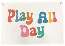 Kids Playroom Decor Wall - Play All Day Canvas Playroom Banner Playroom Sign for Toddler Play Room Essentials